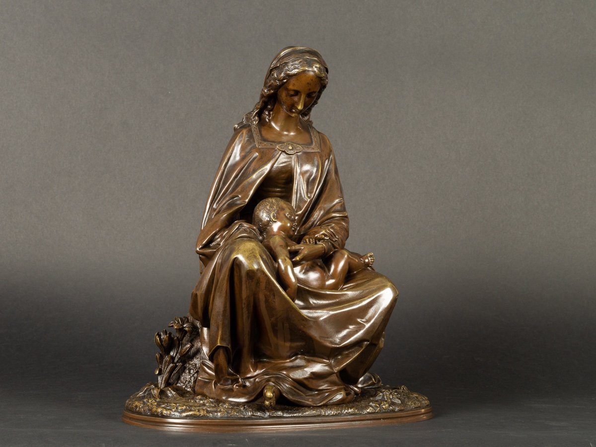 Vierge à l'Enfant, Jean-jules Salmson (1823 - 1902), Bronze, France, XIXème Siècle-photo-3