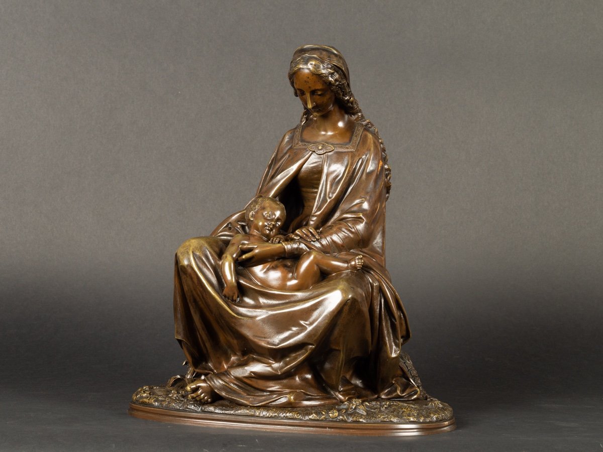 Vierge à l'Enfant, Jean-jules Salmson (1823 - 1902), Bronze, France, XIXème Siècle-photo-4