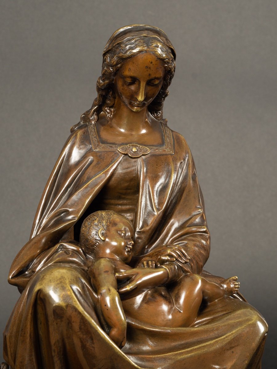 Vierge à l'Enfant, Jean-jules Salmson (1823 - 1902), Bronze, France, XIXème Siècle-photo-1