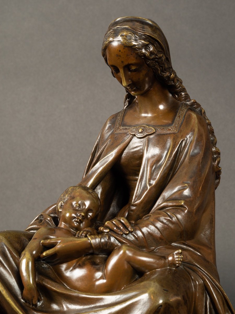 Vierge à l'Enfant, Jean-jules Salmson (1823 - 1902), Bronze, France, XIXème Siècle-photo-2