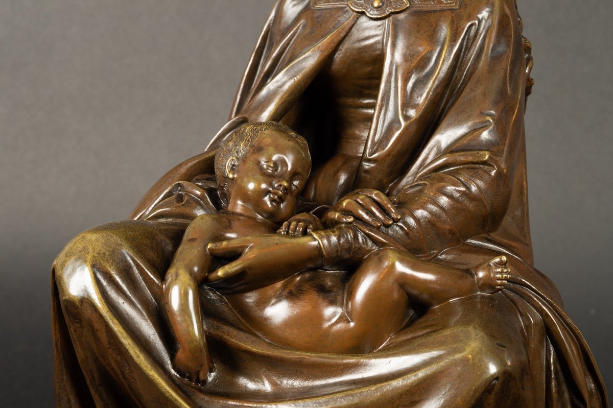 Vierge à l'Enfant, Jean-jules Salmson (1823 - 1902), Bronze, France, XIXème Siècle-photo-4