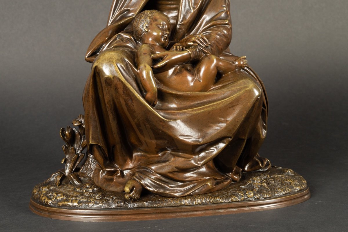 Vierge à l'Enfant, Jean-jules Salmson (1823 - 1902), Bronze, France, XIXème Siècle-photo-5