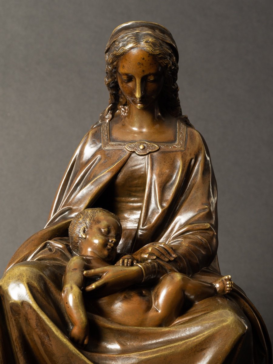 Vierge à l'Enfant, Jean-jules Salmson (1823 - 1902), Bronze, France, XIXème Siècle