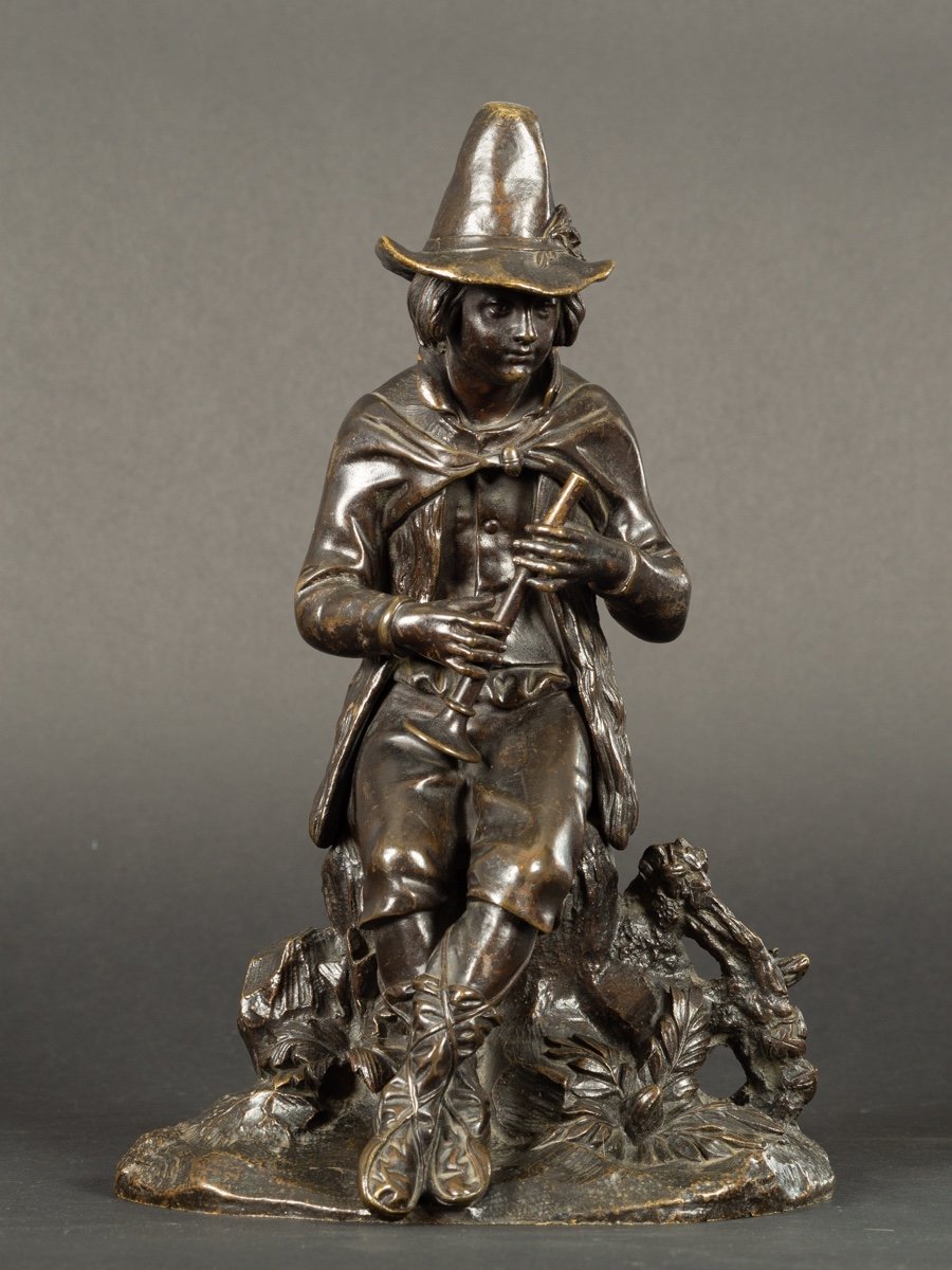 Shepherd / Musician, Victor Evrard (1807-1877), Bronze, 19th Century.-photo-2