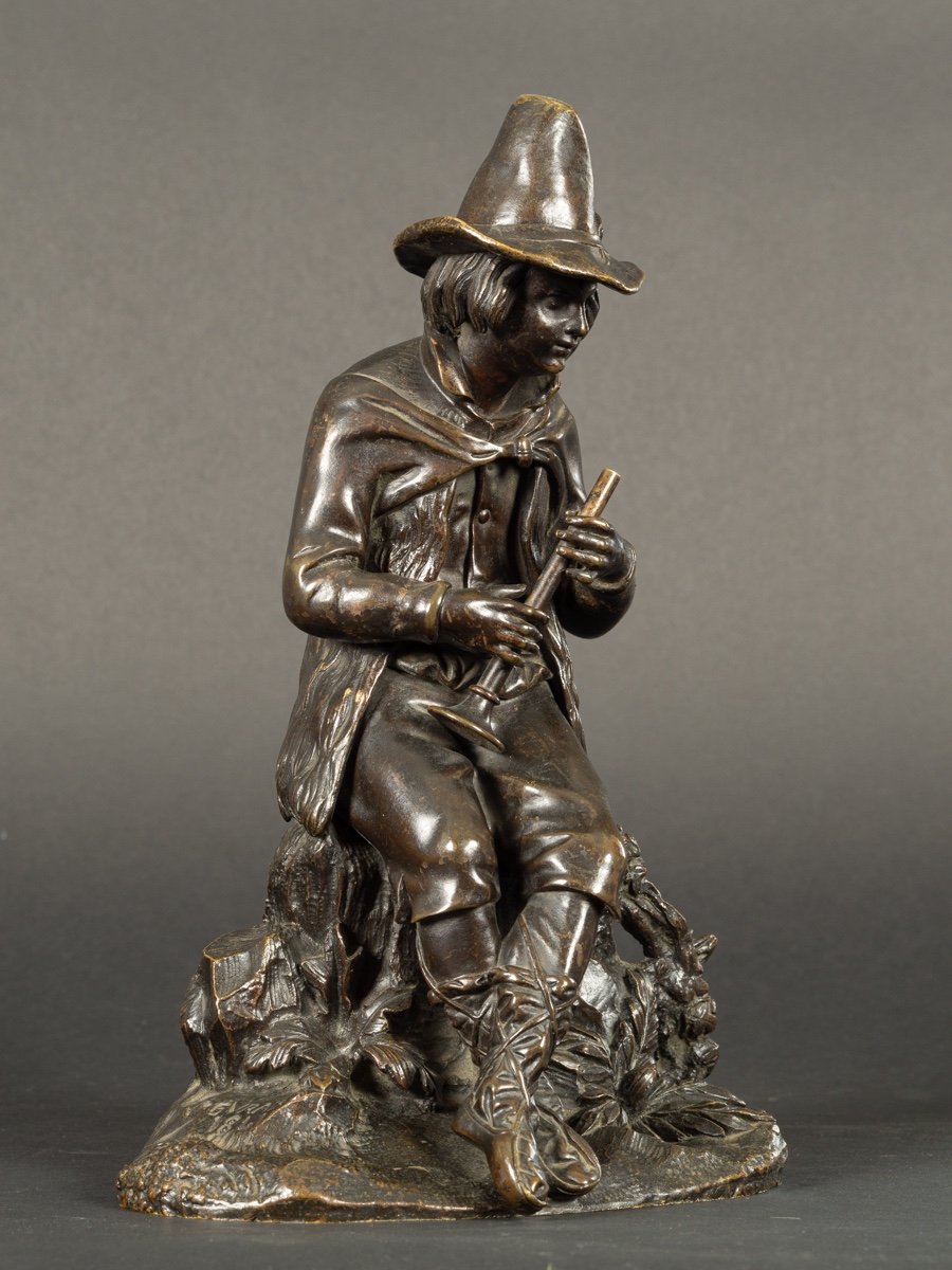 Shepherd / Musician, Victor Evrard (1807-1877), Bronze, 19th Century.-photo-3