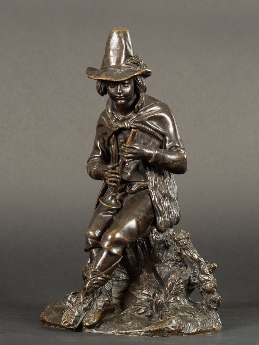 Shepherd / Musician, Victor Evrard (1807-1877), Bronze, 19th Century.-photo-4