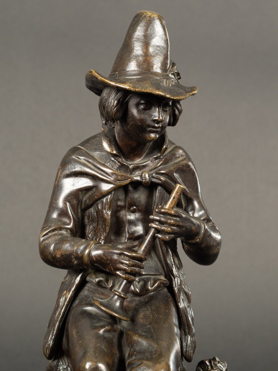 Shepherd / Musician, Victor Evrard (1807-1877), Bronze, 19th Century.-photo-2