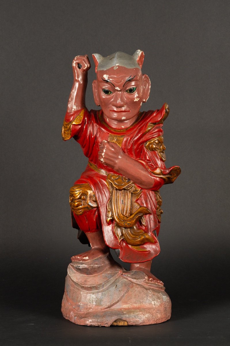 Divinité Taoïste Chinoise, Chine / Vietnam, Bois Polychrome, XIXe Siècle.  -photo-2