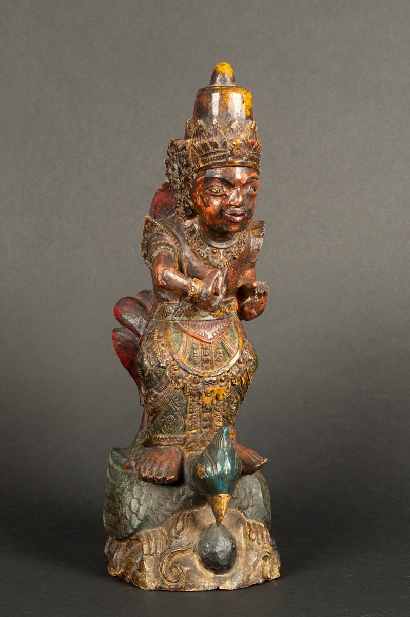 Vishnu Sur Le Garuda, Inde, Bois Polychrome, XIXe Siècle.   -photo-2