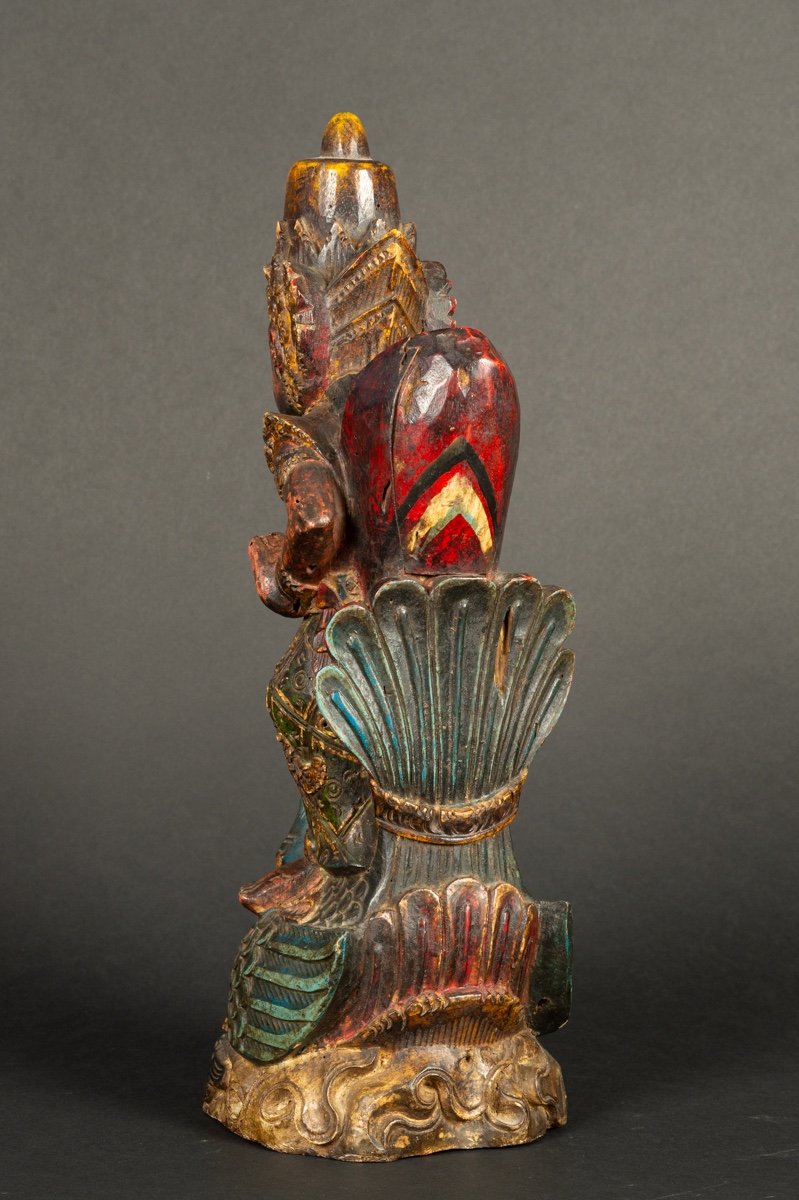 Vishnu Sur Le Garuda, Inde, Bois Polychrome, XIXe Siècle.   -photo-1