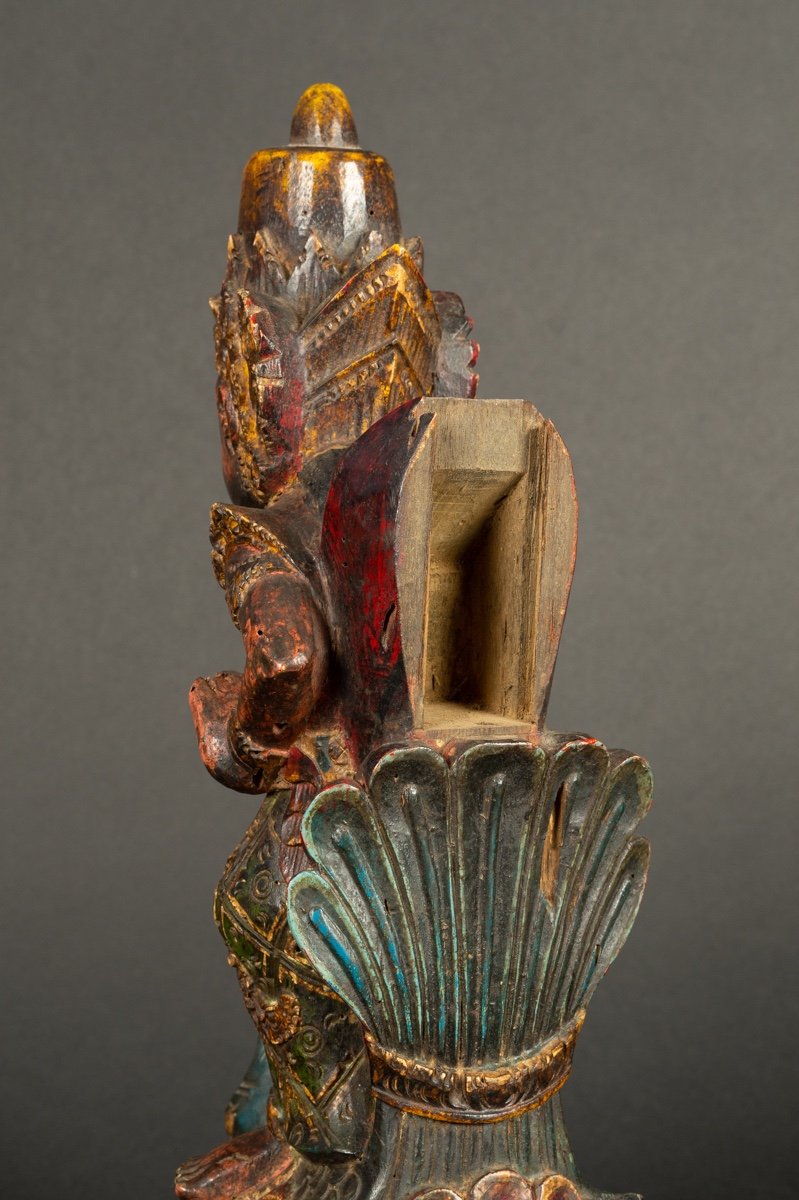 Vishnu Sur Le Garuda, Inde, Bois Polychrome, XIXe Siècle.   -photo-2