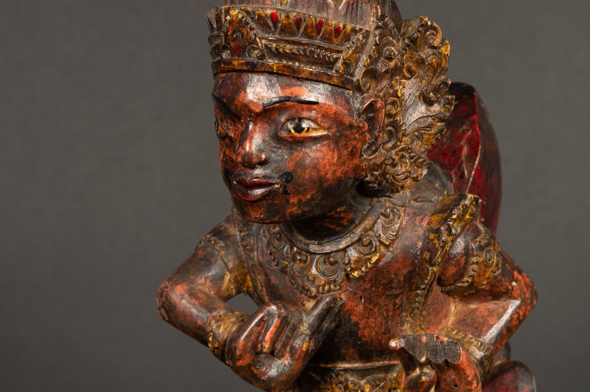 Vishnu Sur Le Garuda, Inde, Bois Polychrome, XIXe Siècle.   -photo-7