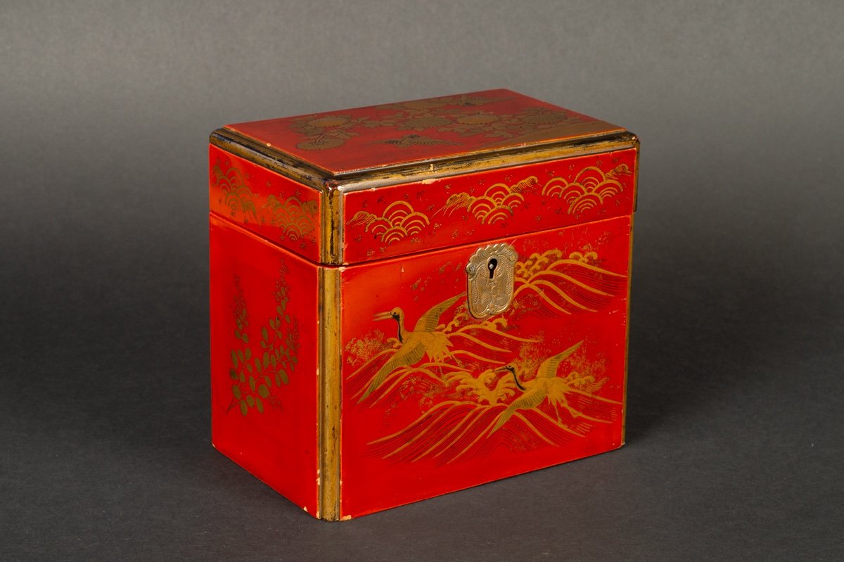 Coffret Laqué Avec Des Grues, Japon, ère Meiji (1868-1912).-photo-2