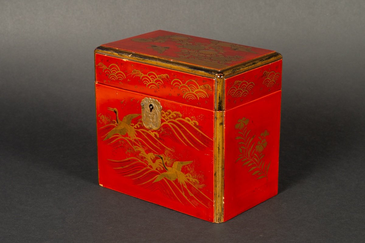 Coffret Laqué Avec Des Grues, Japon, ère Meiji (1868-1912).-photo-3