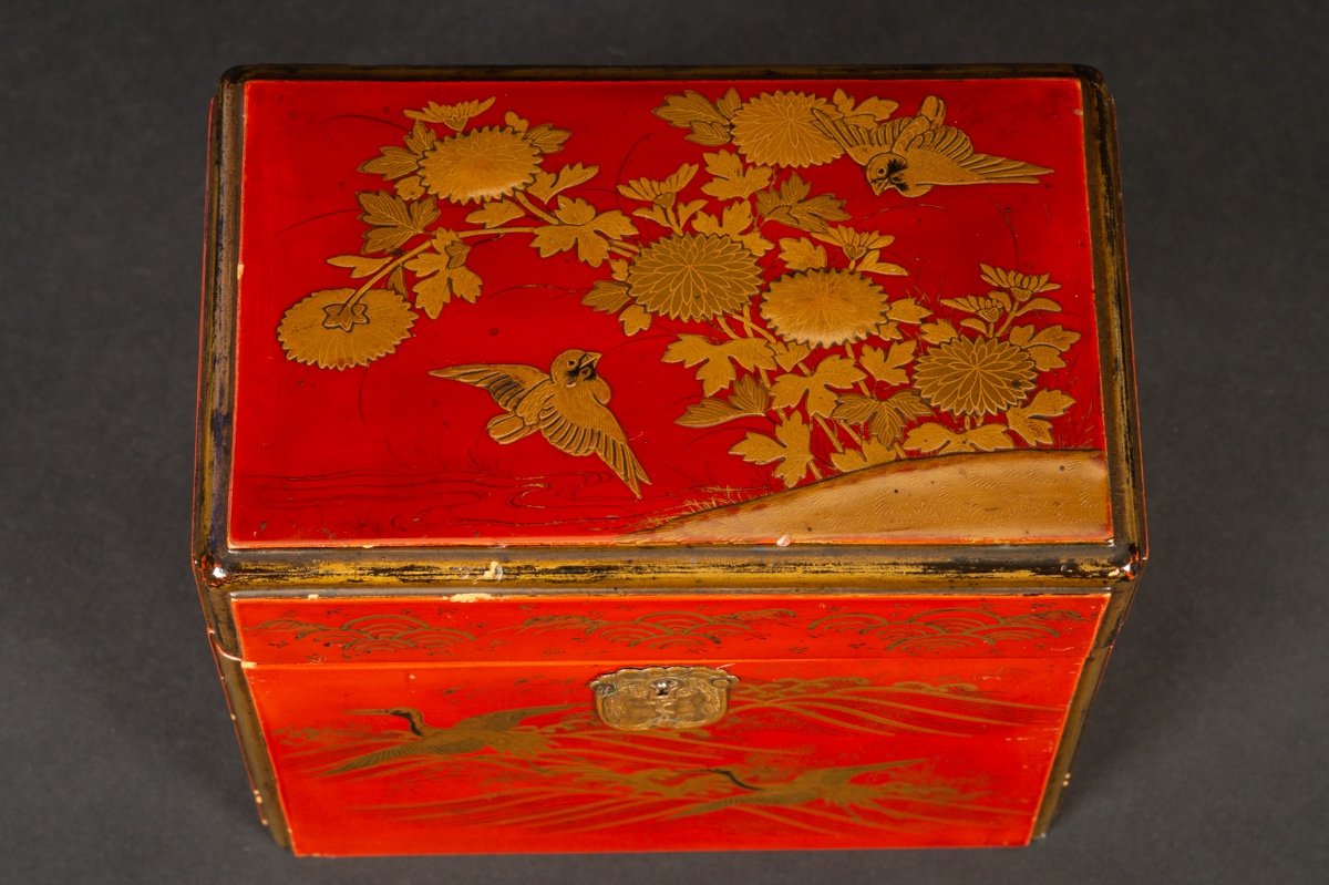 Coffret Laqué Avec Des Grues, Japon, ère Meiji (1868-1912).-photo-1