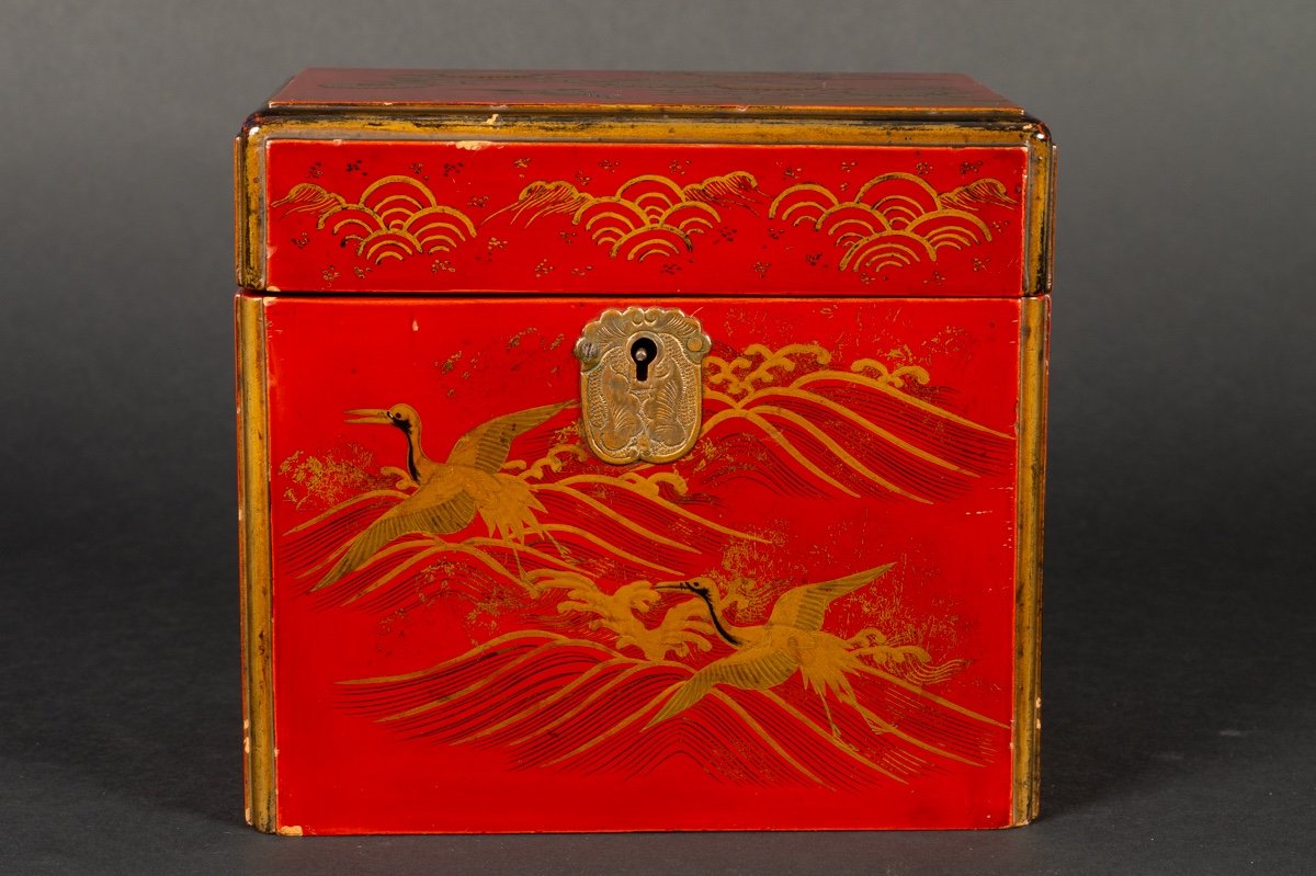 Coffret Laqué Avec Des Grues, Japon, ère Meiji (1868-1912).-photo-2