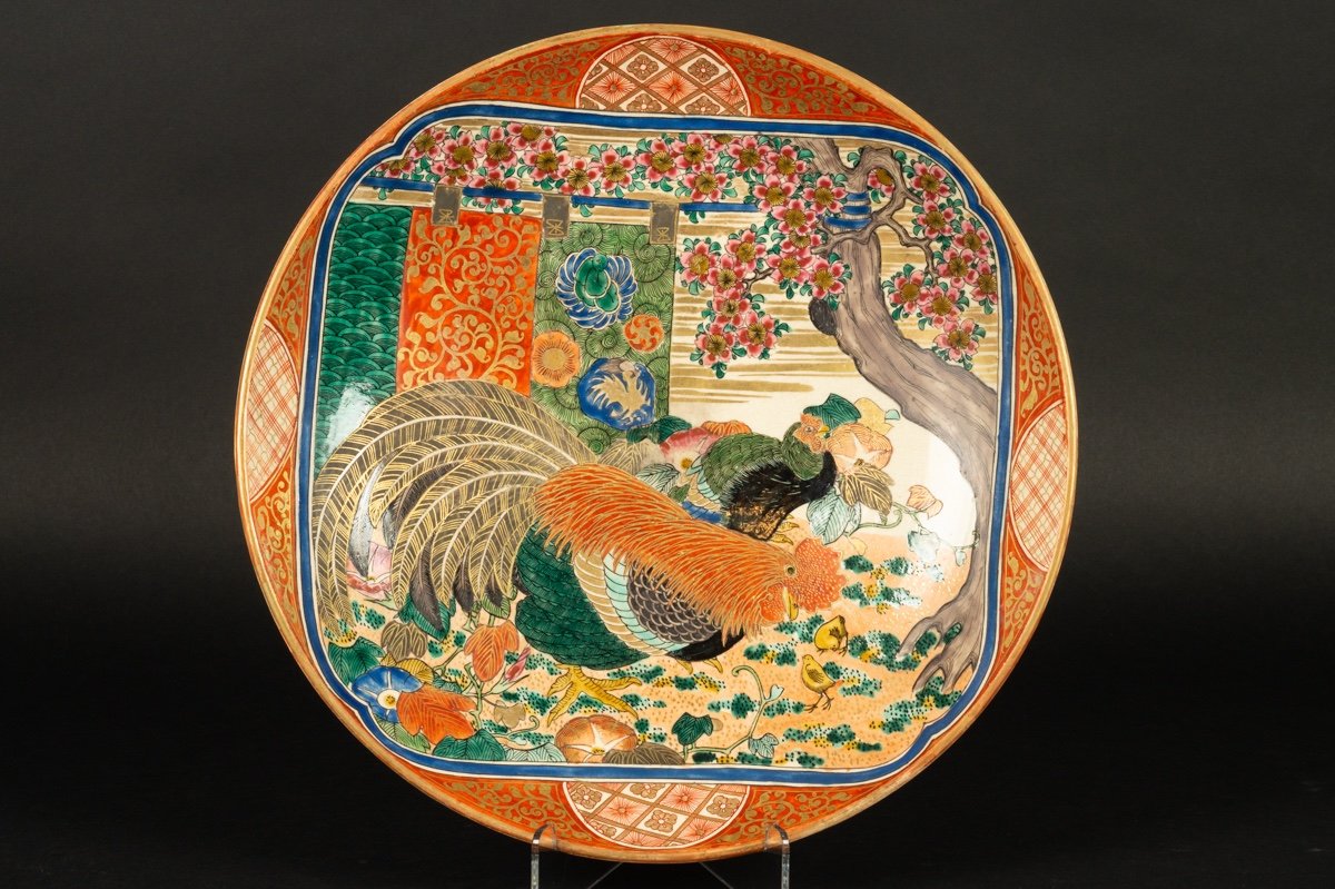 Dish With Hen And Rooster, Kutani, Japan, Meiji Era (1868-1912)-photo-3