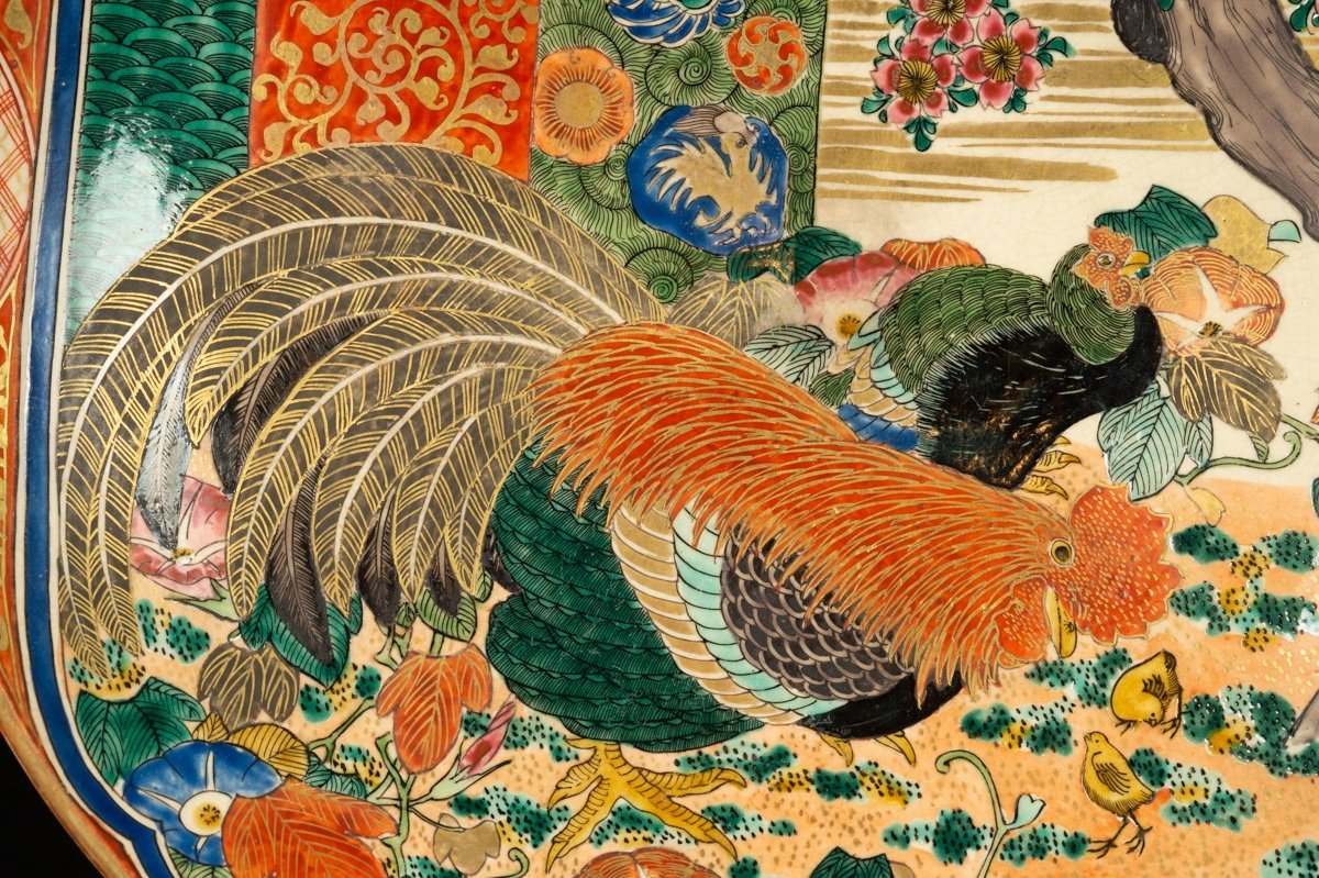 Dish With Hen And Rooster, Kutani, Japan, Meiji Era (1868-1912)-photo-2