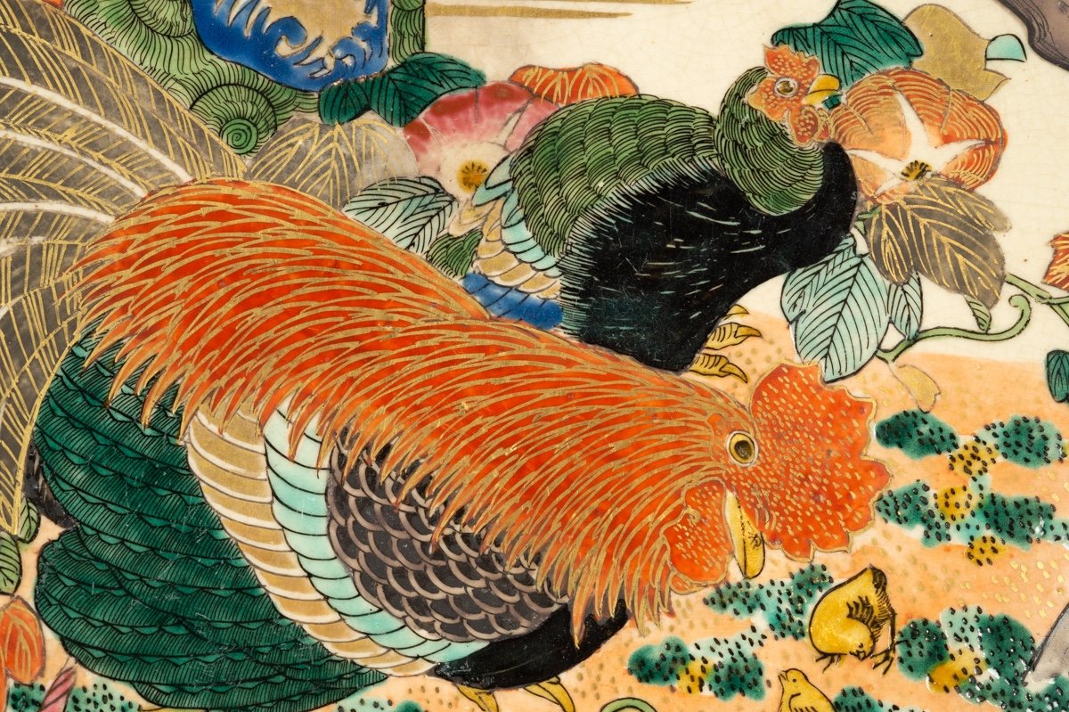 Dish With Hen And Rooster, Kutani, Japan, Meiji Era (1868-1912)-photo-4