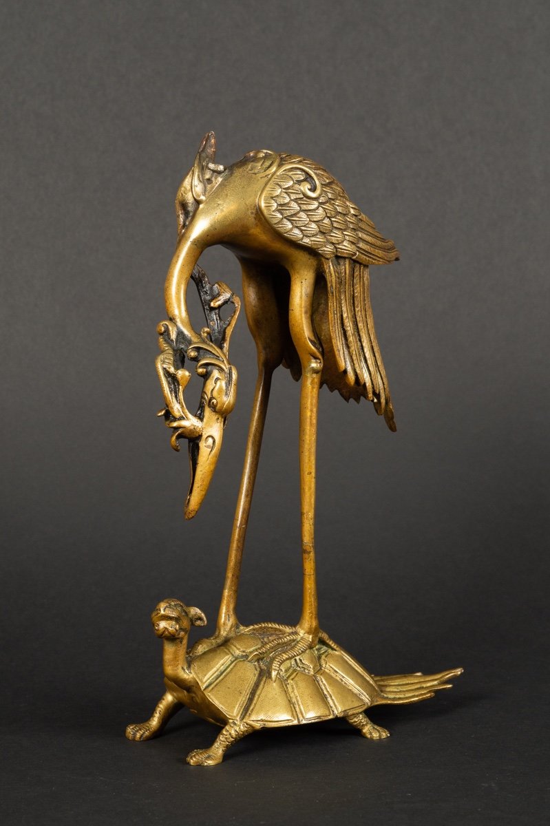 Turtle Crane, Bronze, Japan, Meiji Era (1868-1912).-photo-2