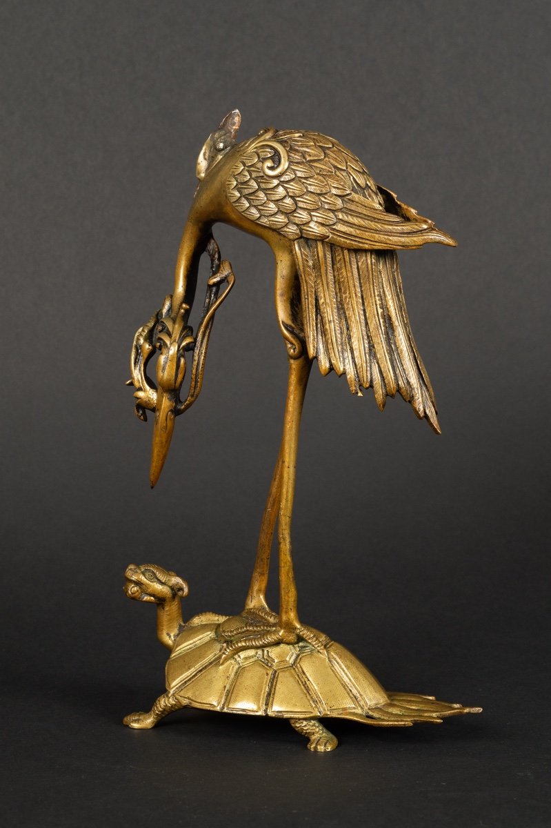 Turtle Crane, Bronze, Japan, Meiji Era (1868-1912).-photo-3