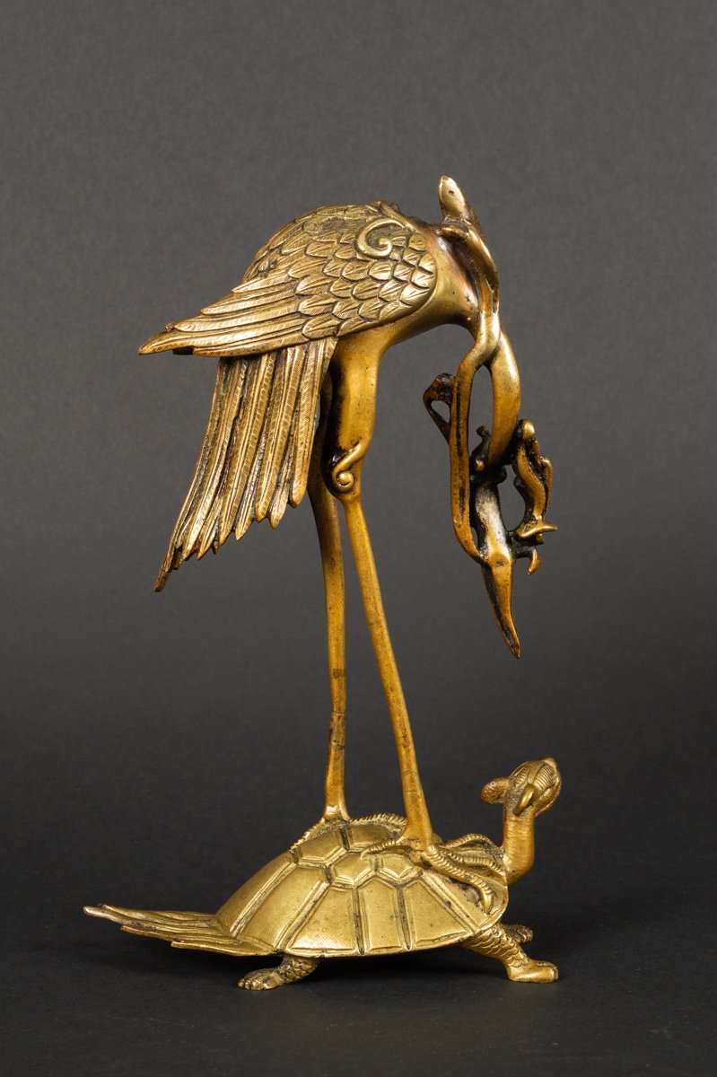 Turtle Crane, Bronze, Japan, Meiji Era (1868-1912).-photo-4