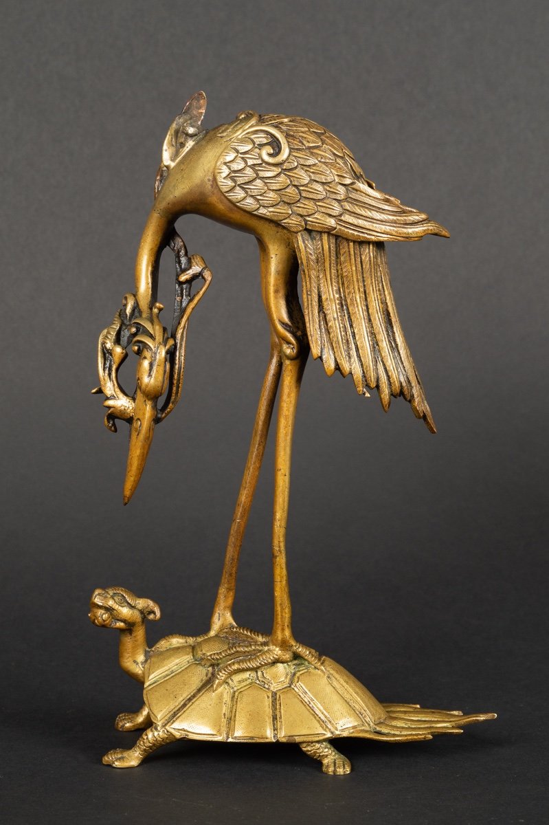 Turtle Crane, Bronze, Japan, Meiji Era (1868-1912).-photo-1