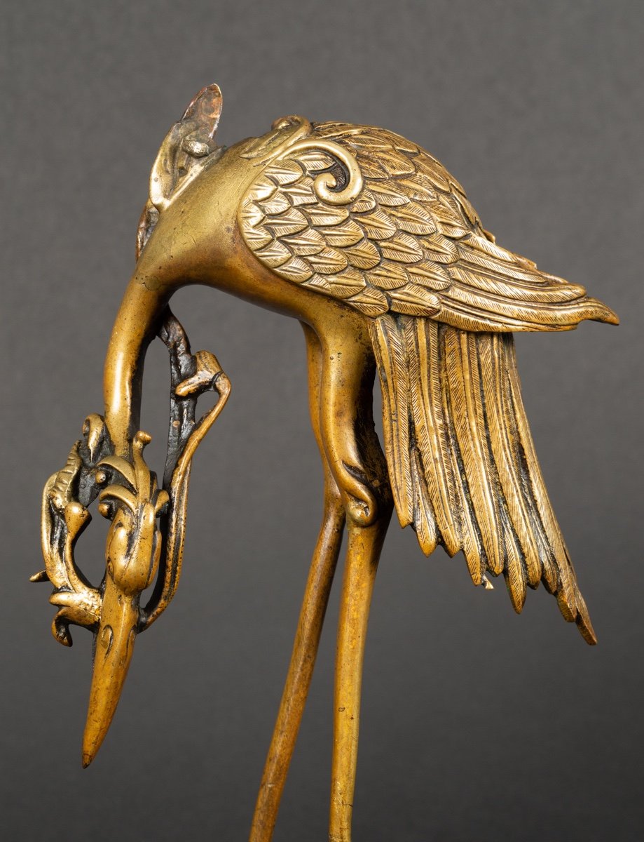 Turtle Crane, Bronze, Japan, Meiji Era (1868-1912).-photo-2