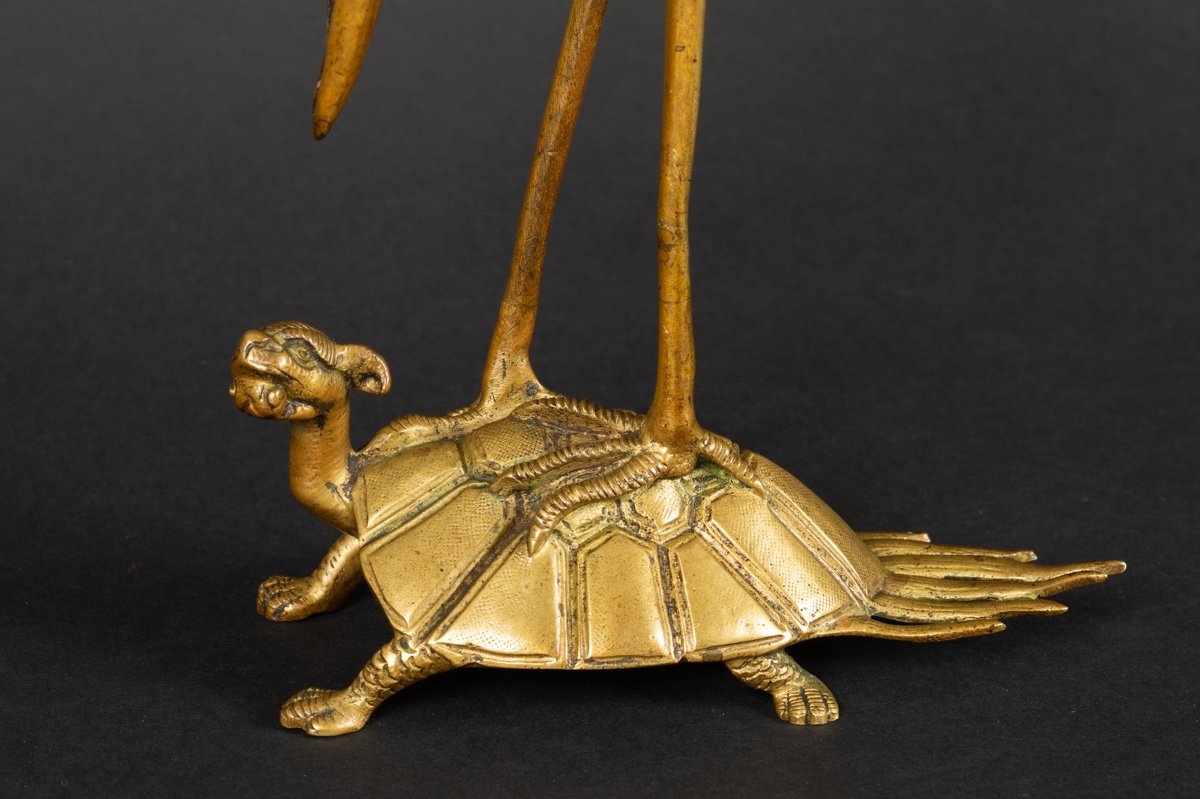 Turtle Crane, Bronze, Japan, Meiji Era (1868-1912).-photo-3