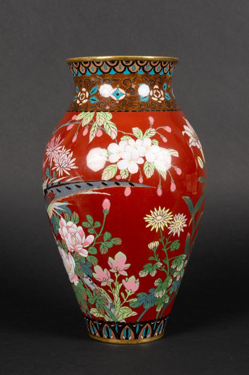 Vase à Faisan, Cloisonné, Japon, ère Meiji (1868-1912). -photo-4