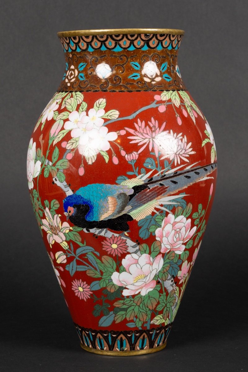 Vase à Faisan, Cloisonné, Japon, ère Meiji (1868-1912). -photo-1