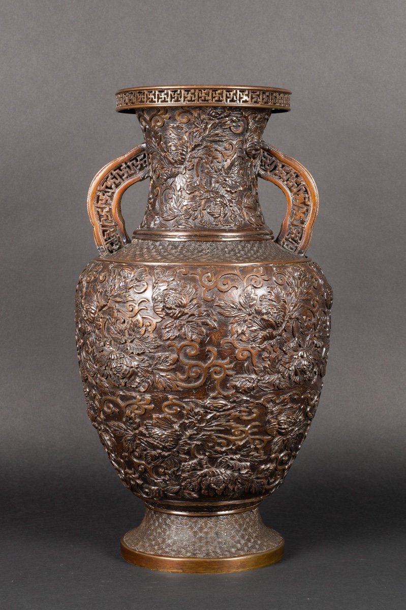 Grand Vase à Anses, Bronze, Japon, époque Meiji, XIXe Siècle. -photo-3