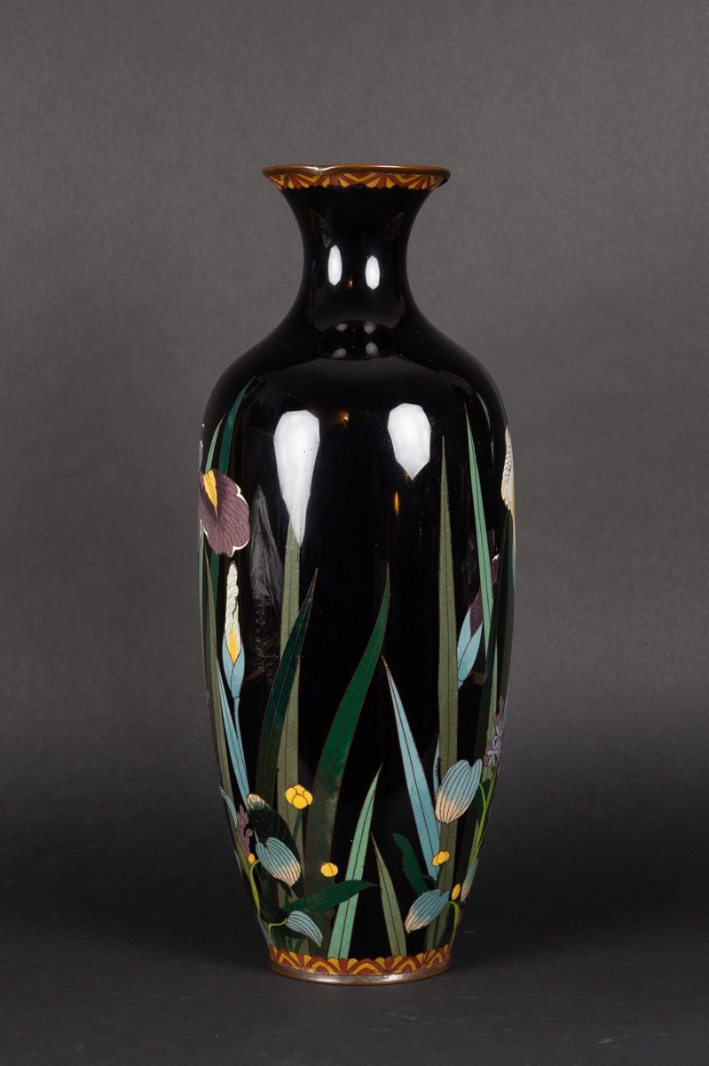 Vase Avec Iris, Cloisonné, Japon, ère Meiji (1868-1912).-photo-2