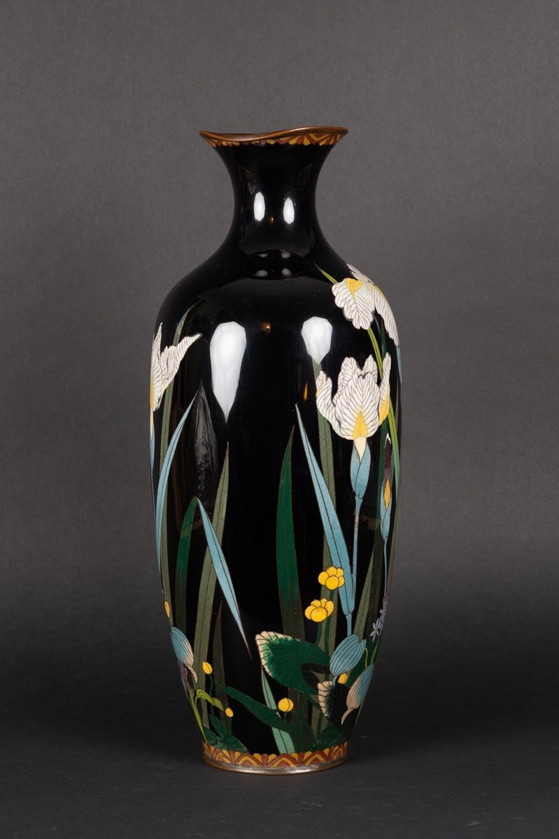 Vase Avec Iris, Cloisonné, Japon, ère Meiji (1868-1912).-photo-4