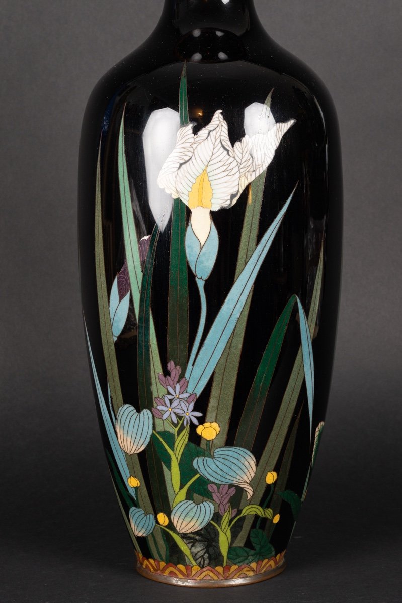 Vase Avec Iris, Cloisonné, Japon, ère Meiji (1868-1912).-photo-2