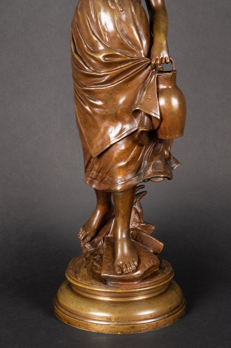 Young Girl With A Jug, Edouard Drouot (1859-1945), Bronze, France, 19th Century.-photo-2