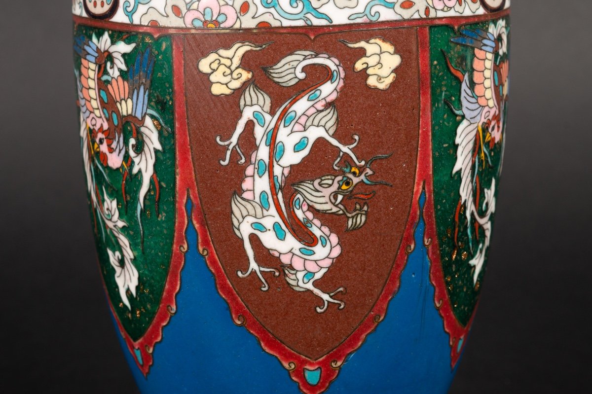 Vase Cloisonné Avec Dragons Et Phénix, Japon, ère Meiji (1868-1912). -photo-4