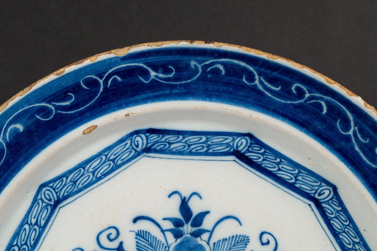 Dish With Basket Of Flowers, Earthenware, Delft, Netherlands, 18th Century.-photo-4