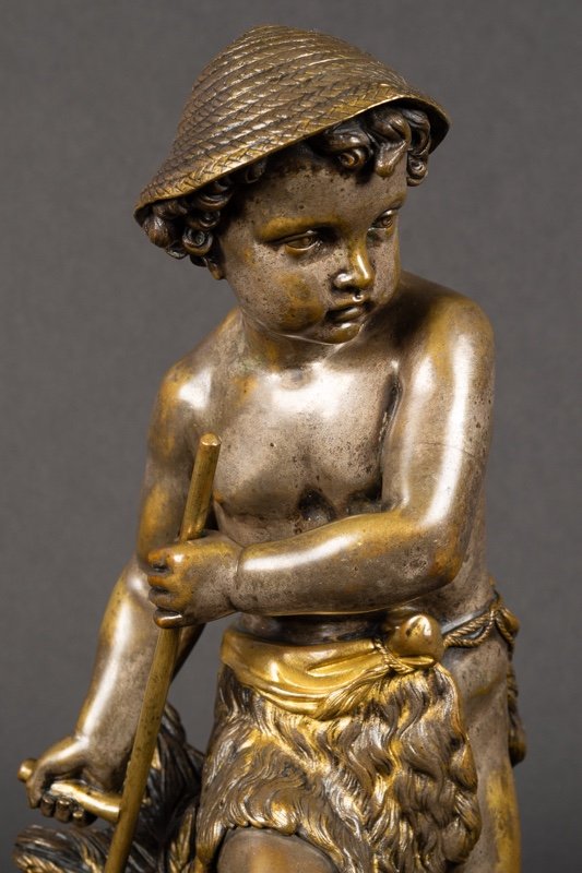 Garçon Fauchant Le Blé, Bronze Argenté, Eugène Laurent (1832-1898), France, XIXe Siècle. -photo-2