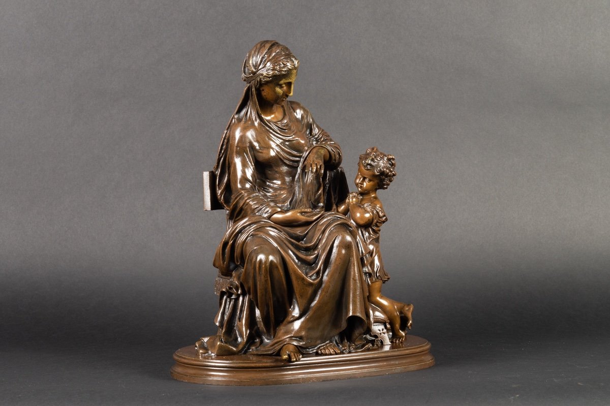 Mother And Child, Mathurin Moreau (1822-1912), Bronze, France, 2nd Half Of The 19th Century.-photo-3