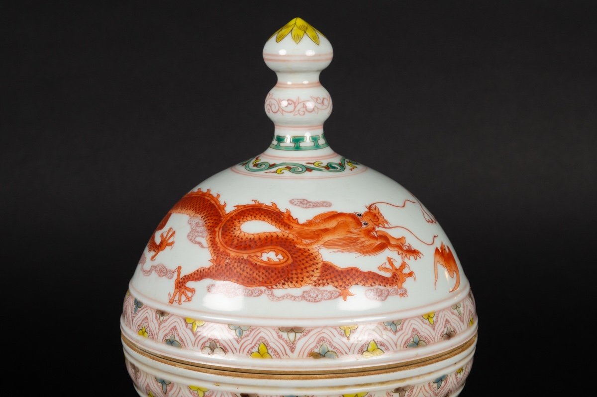 Dou - Coupe Avec Couvercle à Dragon, Marque Gaungxu (1875-1908), Chine, Début Du 20e Siècle. -photo-1