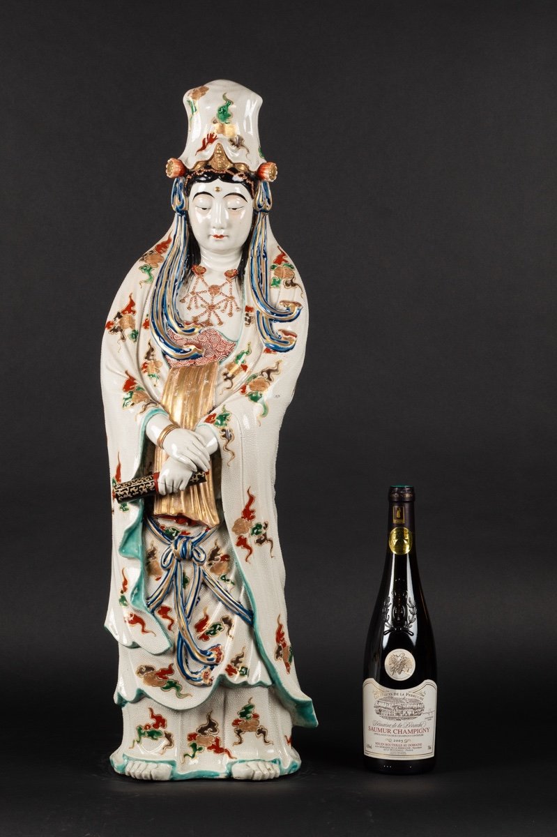 Kannon Bosatsu, Signed, Kutani, Japan, Meiji Era (1868-1912).