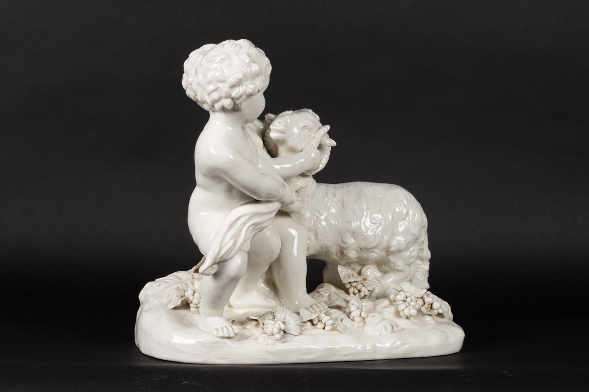 Pair Of Putti With A Ram, Joseph d'Aste, Capodimonte, Naples, Early 20th Century.-photo-3