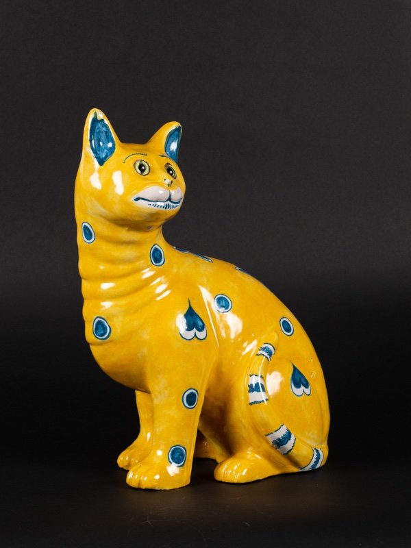 Yellow Cat, Emile Gallé, Earthenware, End Of The 19th Century. -photo-2