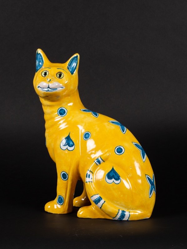 Yellow Cat, Emile Gallé, Earthenware, End Of The 19th Century. -photo-3