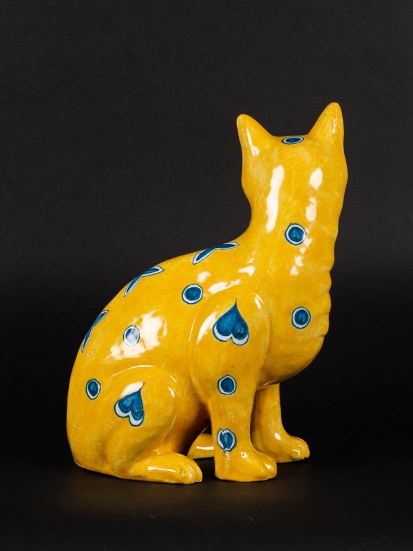 Yellow Cat, Emile Gallé, Earthenware, End Of The 19th Century. -photo-4