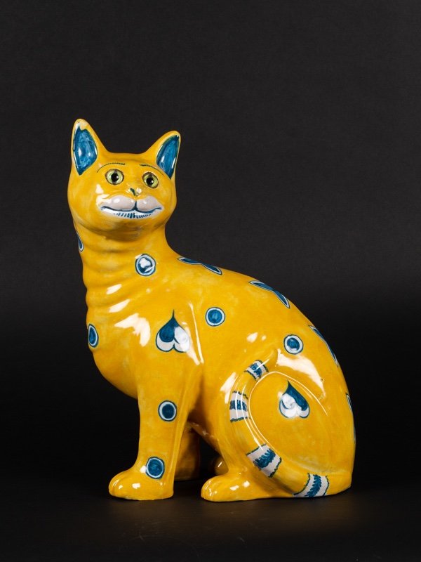 Yellow Cat, Emile Gallé, Earthenware, End Of The 19th Century. 