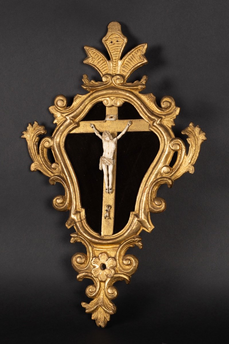 Crucifix In A Gilt Wooden Frame, Louis XV, France, 18th Century. -photo-2