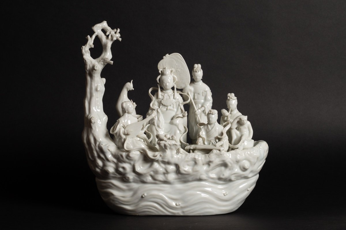 Boat With Immortals, White China, China, 19th/20th Century.  