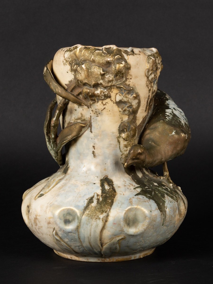 Pheasant Vase, Amphora, Austria, Turn-teplitz, Circa 1900.   -photo-2